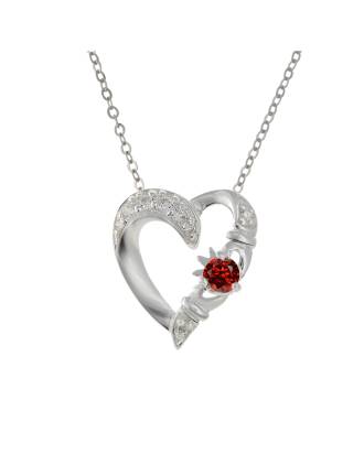 January Birthstone Claddagh Heart Pendant