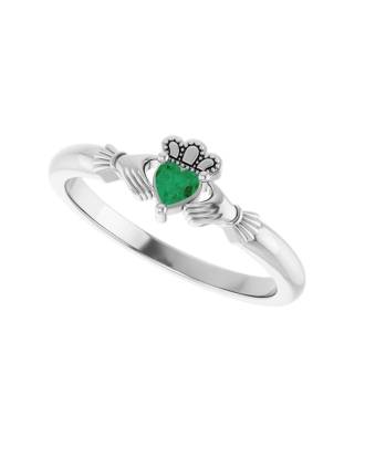 10K White Emerald Heart Claddagh Ring