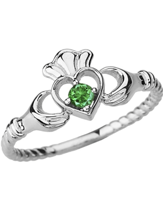 10K White Gold Emerald Claddagh Ring