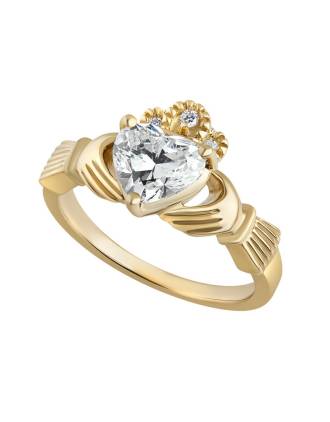 1.25 CT TW Lab Diamond Heart Claddagh Engagement Ring 14K Gold