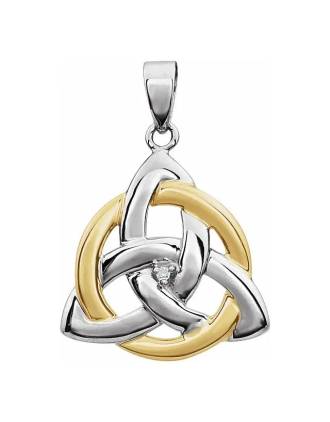 14K White & Yellow Diamond Celtic Trinity Pendant