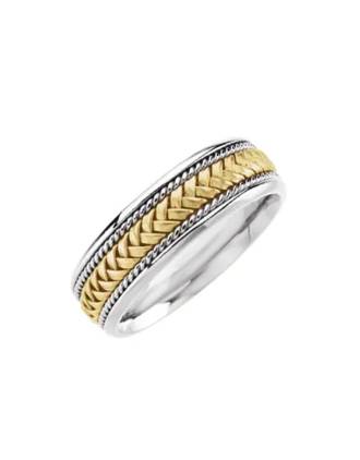 14K White and Yellow Woven Celtic Comfort-Fit Band