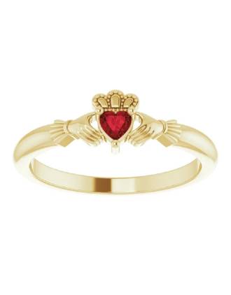 14K Yellow Natural Garnet Claddagh Ring