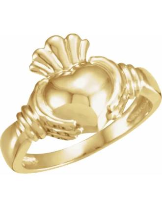 14k Yellow Gold Claddagh Ring with Fluted Crown