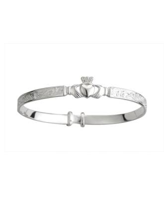 Silver Claddagh Kids Bangle Bracelet