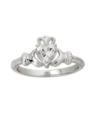 Claddagh Ring Birthstone Ring April and CZ