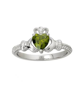 Claddagh Ring Birthstone Ring August Peridot and CZ