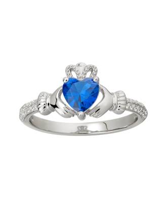 Claddagh Ring Birthstone Ring September Sapphire and CZ