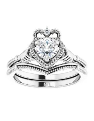 1/2ct Lab Diamond Platinum Claddagh Ring Bridal Set