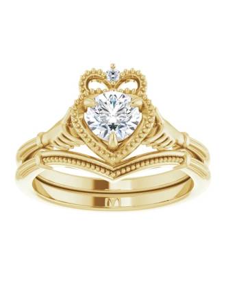 1/2ct Lab Diamond 14K Gold Claddagh Ring Bridal Set
