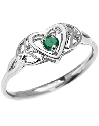 Emerald Trinity Knot 10k White Gold Ring | Trinity Knot Promise Ring