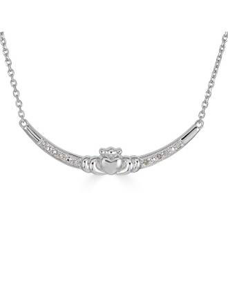 Claddagh Diamond Bar Necklace