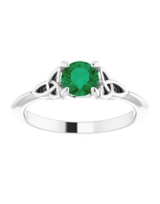 10K White Gold Natural Emerald Trinity Engagement Ring