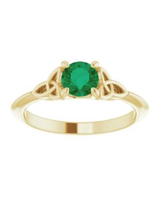 14K Yellow Gold 0.50 ct. Emerald Trinity Engagement Ring