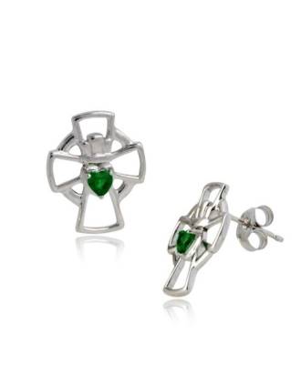Emerald Claddagh Cross Earrings