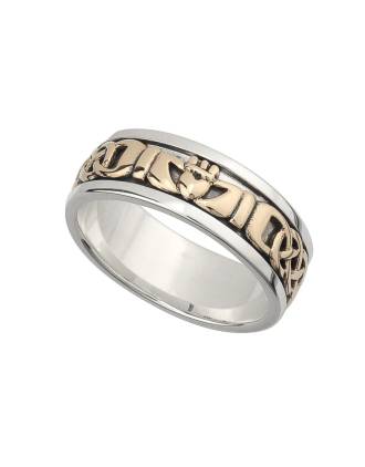 Gold and Silver Mens Claddagh Wedding Ring