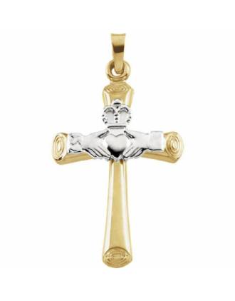 Claddagh Cross Necklace 14K Two Toned Gold