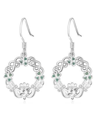 Claddagh Wreath Earrings Irish Sterling Silver CZ