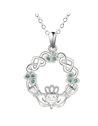 Claddagh Wreath Necklace Irish Sterling Silver CZ