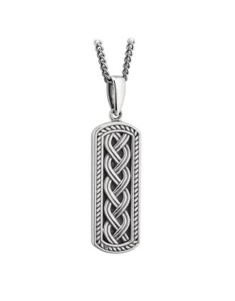 Mens Sterling Silver Oxidized Celtic Dog Tag Necklace