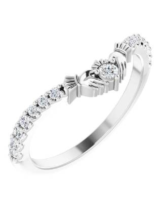 Natural Diamond Claddagh Ring Contour Band 14k White Gold