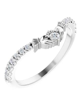 Lab Diamond Claddagh Ring Contour Band 14k White Gold