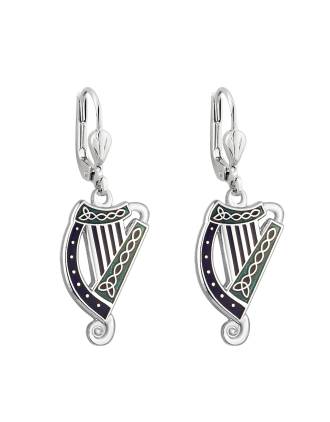 Rhodium Enamel Harp Earrings