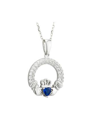 September Birthstone Sapphire Claddagh Pendant