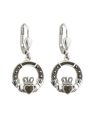 Connemara Marble and Marcasite Claddagh Earrings