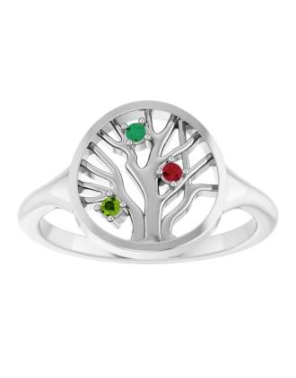 Sterling Silver Family Tree of Life Birthstone Ring