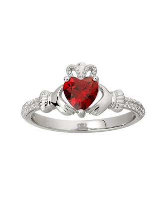 Claddagh Ring Birthstone Ring January Garnet and CZ