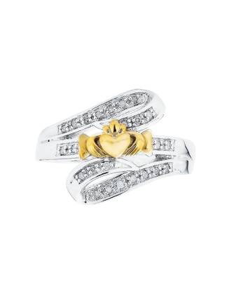 Sterling Silver Diamond Bypass CladdaghRing