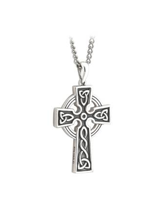 Men's Silver Oxidized Celtic Cross Double Sided Necklace