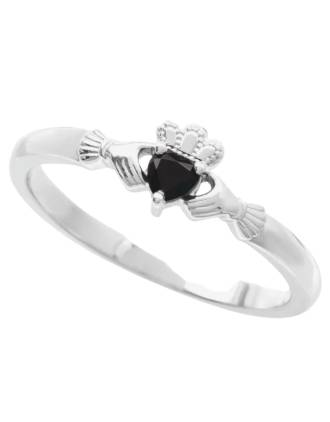 Sterling Silver Natural Black Onyx Claddagh Ring