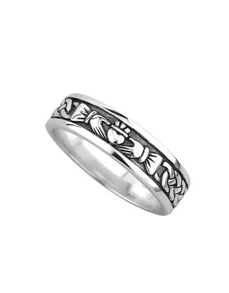 Ladies Sterling Silver Oxidized Claddagh Ring 6MM