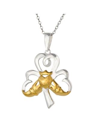 Sterling Silver Shamrock Claddagh Pendant