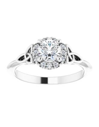 Halo Style Celtic Lab Diamond Engagement Ring 14k White Gold