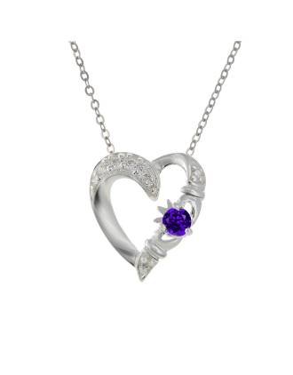 February Birthstone Claddagh Heart Pendant