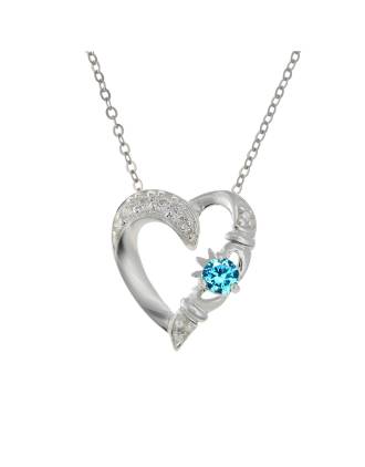 March Birthstone Claddagh Heart Pendant