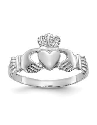Dainty 10K White Gold Claddagh Ring