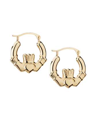 10K Yellow Gold Small Claddagh Creole Earrings