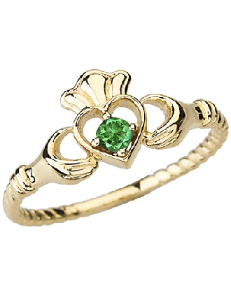 10k Gold Emerald Claddagh Promise Ring | Gold Emerald Claddagh Ring