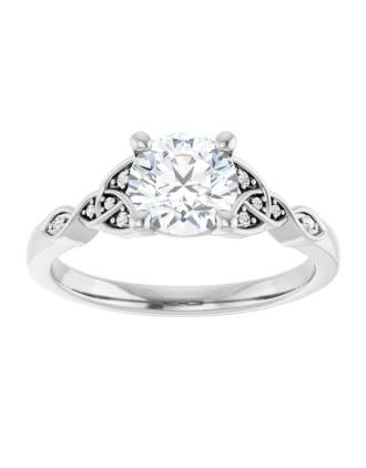 Round Lab Diamond Celtic Love Knot Engagement Ring 10K White Gold