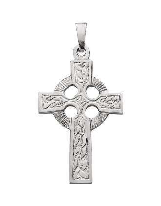 Engraved 14K White Gold Celtic Cross