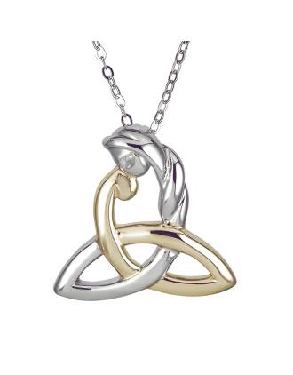 Two Tone Celtic Mothers Knot Necklace Gold Over Silver
