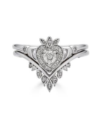 Stacking Boho Diamond Claddagh Ring Set