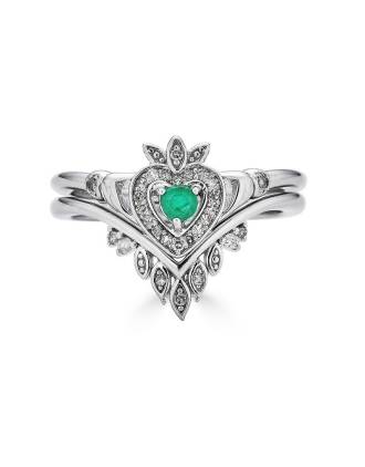 Stacking Boho Diamond Emerald Claddagh Ring Set