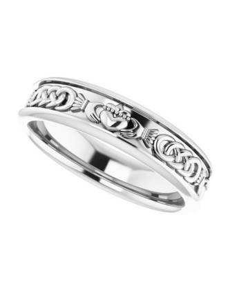 Celtic Claddagh Wedding Ring 10k White Gold