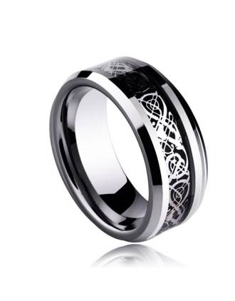 Celtic Dragon Inlaid Black Stainless Steel Band