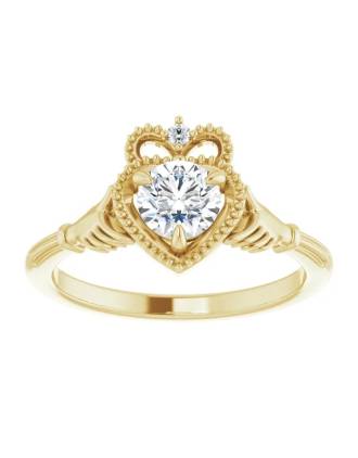 1/2ct Lab Diamond 14K Gold Claddagh Ring Engagement Ring